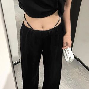 Elegant Black Wide-Leg Pants with special design